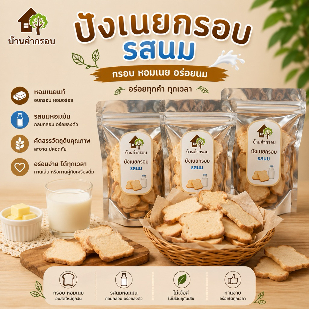 ขนมปังเนยกรอบรสนม อบส่งสดใหม่ตามออเดอร์