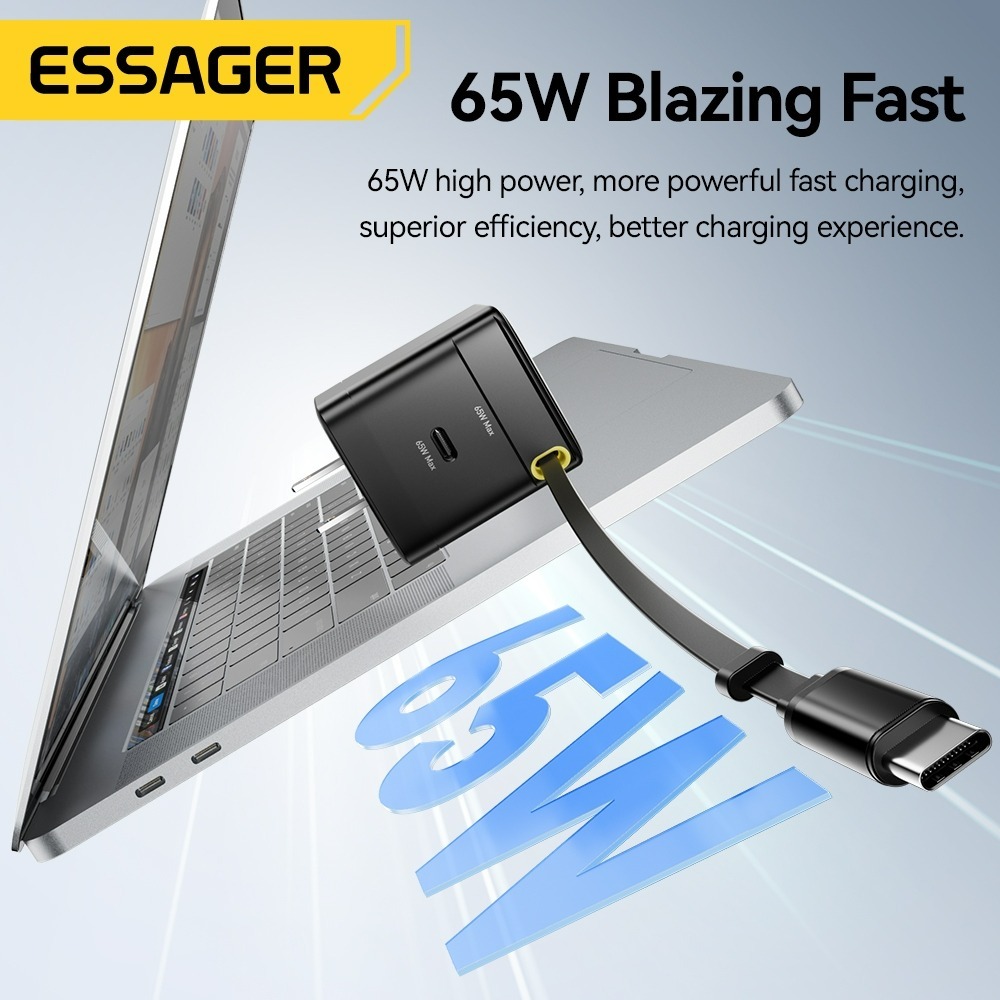 ESSAGER 65w GaN Charger Type-C Cable + พอร์ต Type-C Travel Fast Charging Adapter