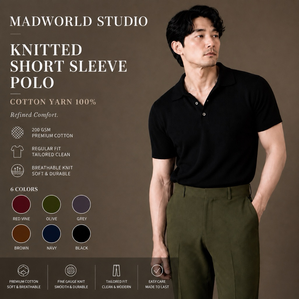 MADWORLD STUDIO / KNITTED SHORT SLEEVE POLO COTTON YARN 100%