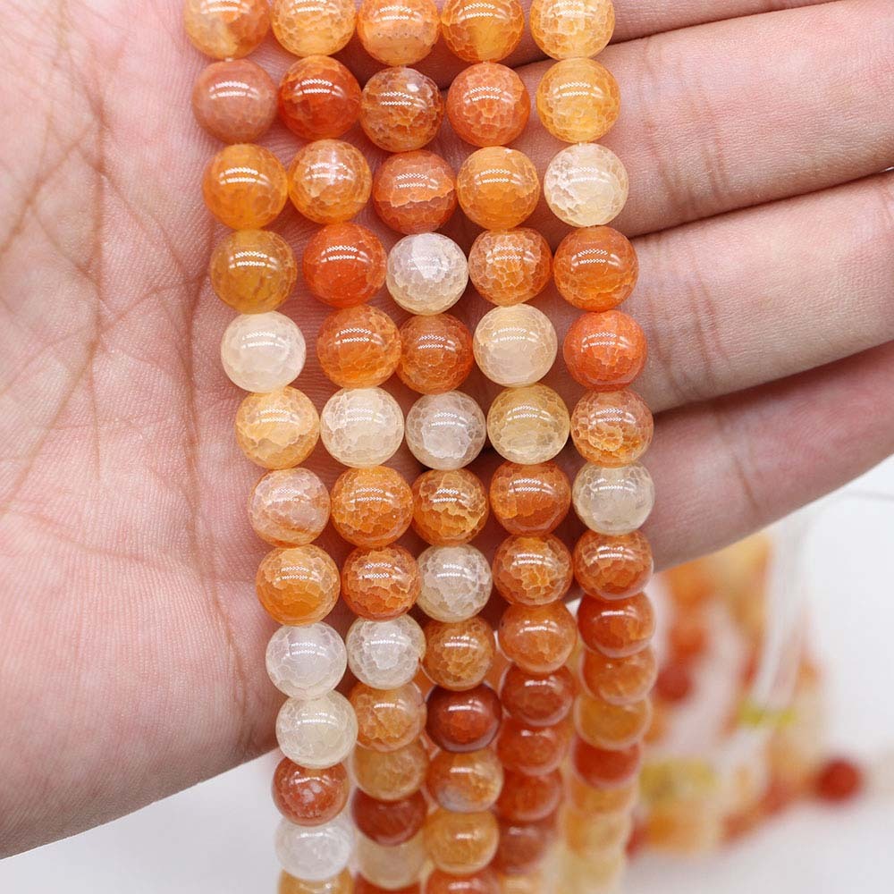 อะเกต ลูกปัดหินธรรมชาติ1เส้น ลูกปัดหินอาเกตสีแดง4/6/8mmลูกปัดหินธรรมชาติขัดเงาแตกดอกทำสร้อยข้อมือสร้อยคอหินมงคลเสริมโชค