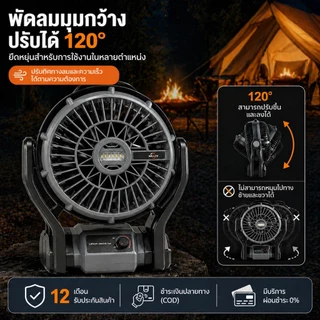 MHLY พัดลมไร้สาย 12 นิ้ว 2 ระบบ AC/DC ไฟ LED พัดลมตั้งแคมป์ 21v ขับเคลื่อน ปรับแรงลมได้ พัดลมพกพา