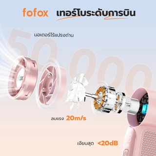 fofox HF13 พัดลมมือถือ พัดลมพกพา Mini fan ลมแรง 50,000RPM 107g ใช้งาน 20ชม พัดลมพกพาสำหรับ ปิกนิก ดูคอนเสิร์ต ชายหาด