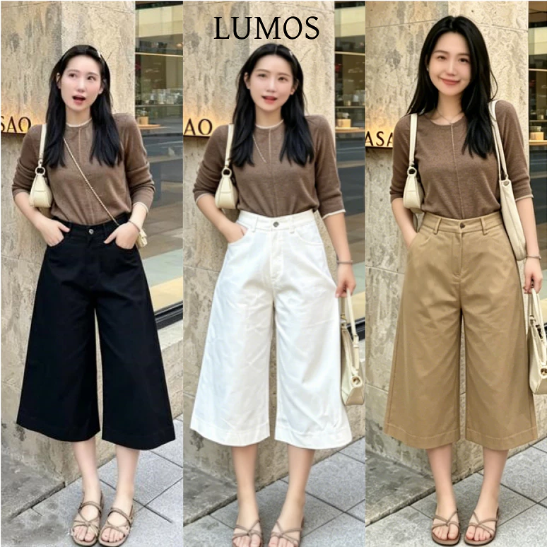 LUMOS 🍒กางเกงขาสามส่วนสไตล์มินิมอล ผ้าฝ้ายผสมผ้ายีนส์ มีให้เลือก 3 สี เหมาะสำหรับพนักงานออฟฟิศ