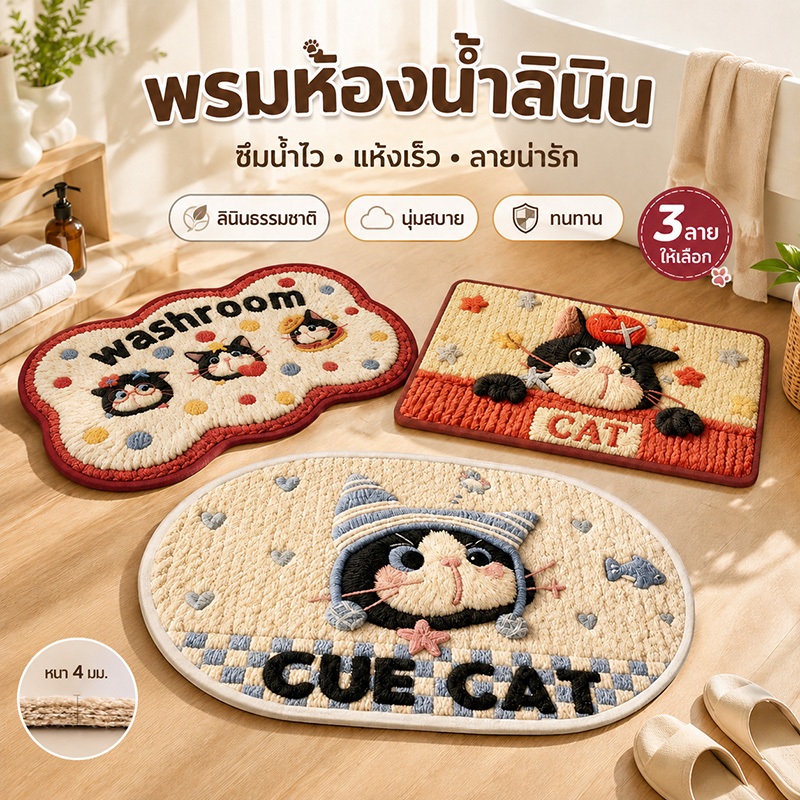 CSH พรมเช็ดเท้าห้องน้ำลินินทอ ซับน้ำแห้งไว กันลื่น สำหรับห้องน้ำ ห้องส้วม และหน้าประตู 40*60/50*80cm