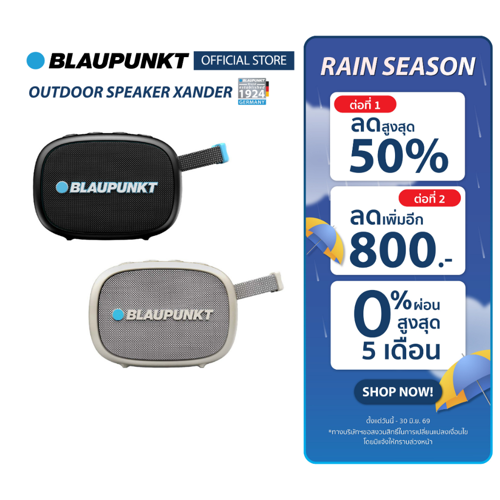 BLAUPUNKT ลำโพงบลูทูธพกพาง่าย 5 วัตต์ Bluetooth 5.3 กันน้ำ IPX6 แบตเตอรี่ 1400mAh รุ่น XANDER