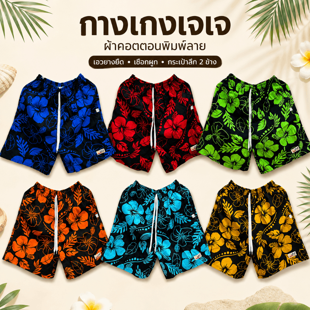 กางเกงเจเจไซส์ M/L/XL ลาย "ดอกชบาพื้นดำ" ร้านคละสีให้ ผ้านิ่มหนา ใส่สบายทั้งผู้ชายผู้หญิง เชือกรูดได้จริงมีกระเป๋า 2ข้าง