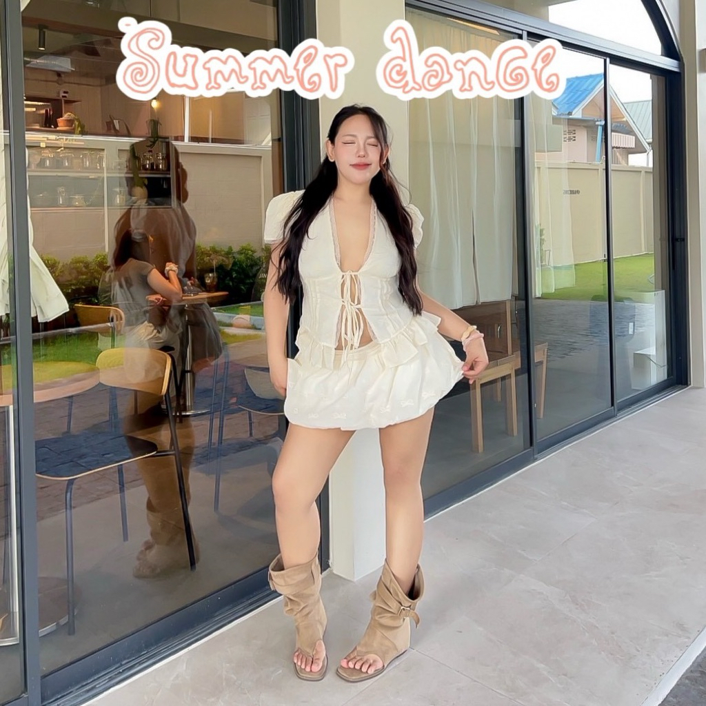 Lady M | Summer dance set plussize ชุดเซทเสื้อแขนสั้นมาพร้อมกางเกงทรงบอลลูน สุดน่ารัก แอบเปรี้ยวแซ่บ ใส่เที่ยว ปาร์ตี้