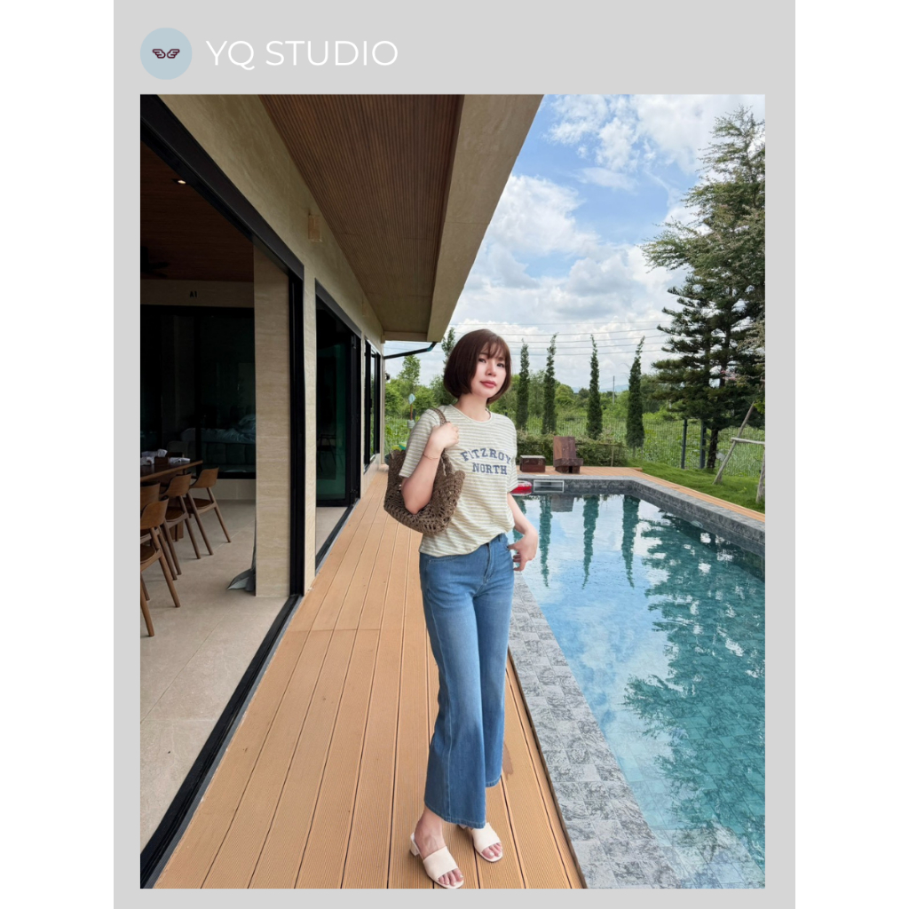 A721 YQ KOREAN SHOP กก.ยีนส์ทรง pony 9 ส่วนยืด 360+Lyocell ป้ายYQ