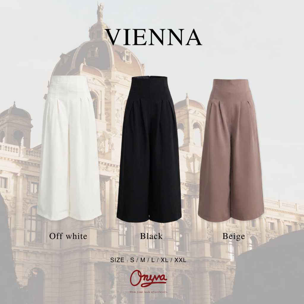 Onyva VIENNA Pants - กางเกงขายาวแฟชั่นเอวสูงผู้หญิง กางเกงขากระบอกใหญ่ ดีไซน์เรียบทรงสวยเก็บหน้าท้อง
