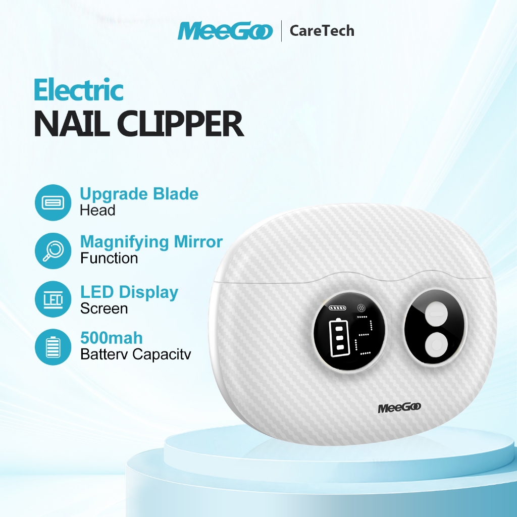 MeeGoo กรรไกรตัดเล็บไฟฟ้า 3 in 1 Electric Nail Clipper พร้อมแว่นขยาย ไฟ LED จอ หัวตัดหัวขัด เสียงเงียบ เด็กและผู้ใหญ่