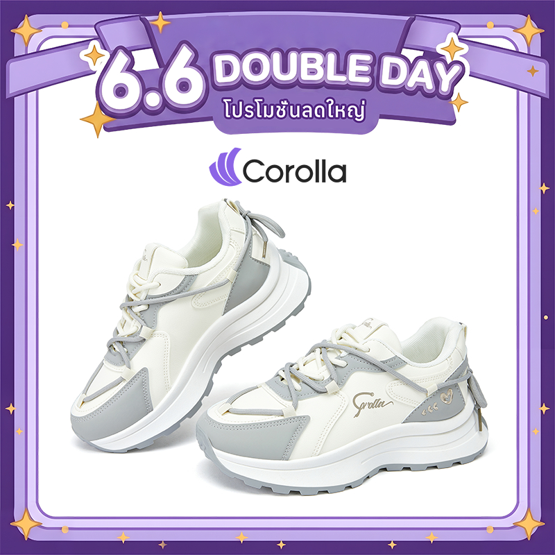 Corolla รองเท้าผ้าใบผู้หญิง รองเท้าหนังพียู ดีไซน์น่ารัก พื้นรองเท้าดูดซับแรงกระแทก ทรงเสริมส้นสูงมาก แนะนำเผื่อ 1 ไซส์