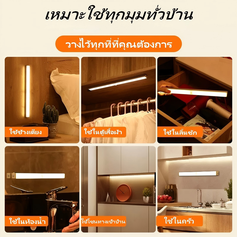 ไฟอัจฉริยะเซนเซอร์ตรวจจับคน ชาร์จUSB ติดแม่เหล็ก ปรับแสงLED ไม่เจาะรู ข้างเตียง ตู้เสื้อผ้า ครัว ตู้เก็บชาร์จ พกไฟฉาย