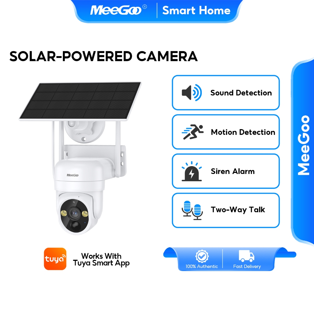 MeeGoo WIFI กล้องวงจรปิดโซล่าเซลล์ Full HD 4MP กล้องวงจรปิด มีแบตในตัว พลังงานแสงอาทิตย์ ใช้กับTuya