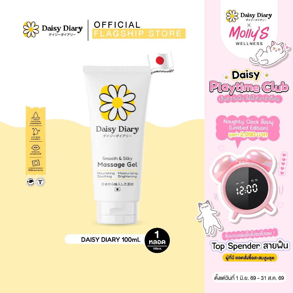 (มีส่งด่วน / ไม่ระบุชื่อสินค้าหน้ากล่อง)  เจลหล่อลื่นสูตรสกินแคร์ Daisy Diary Smooth & Silky Massage Gel 100ml.