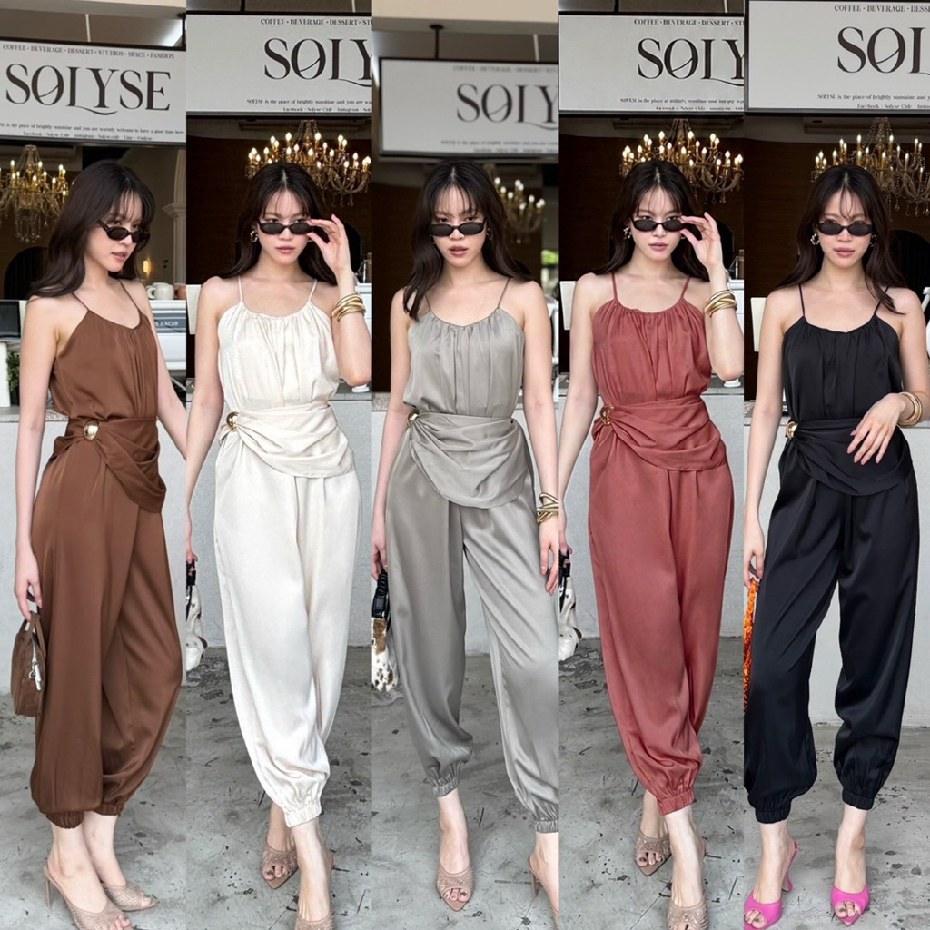 📌📌 พร้อมส่ง 🏷️ALOT Santal Jumpsuit ผ้าซาติน จั้มสูทขายาว ชุดออกงาน ชุดไปเที่ยว เรียบหรู