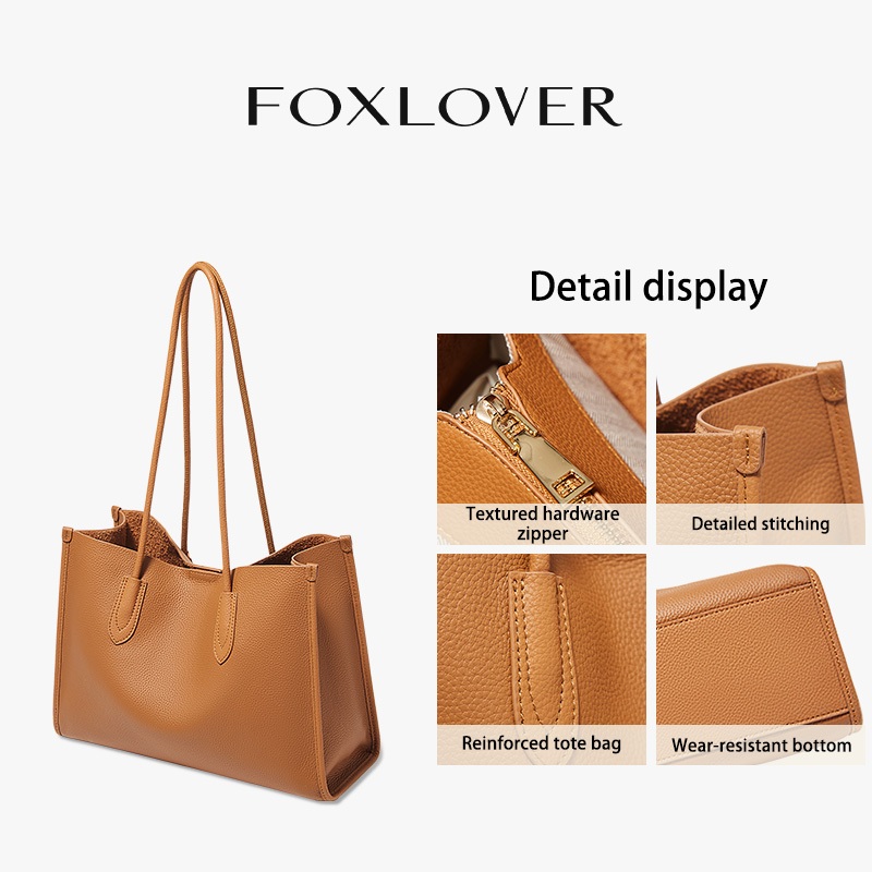 FOXLOVER حقيبة توت كبيرة جلد طبيعي للابتوب 14 بوصة — صورة 8
