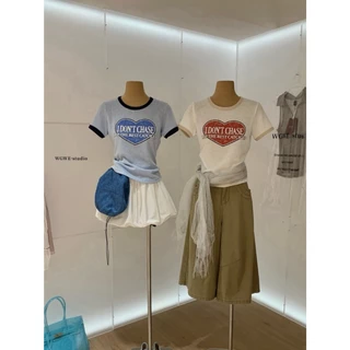 (พร้อมส่ง) Heart Vibe เสื้อยืดคอกลมสกรีนลายด้านหน้า - 9796 TAG WG.WE 🇰🇷