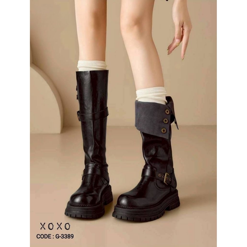 ส่งไว ภายใน 3 ชม. (พร้อมส่ง-ในไทย) บูท ยาว 3 กระดุม พับได้ หรือใส่ยาวก็ได้
