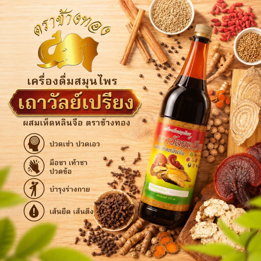 เครื่องดื่มสมุนไพร เถาวัลย์เปรียงผสมเห็ดหลินจือ ปรับสมดุลให้ร่างกาย ปวดข้อ ปวดเข่า ปวดหลัง ปวดเอว