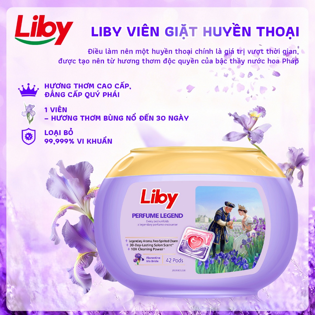 Liby ลิบบี้ น้ำยาซักผ้าเม็ดพรีเมียม กลิ่นน้ำหอมสูตรฝรั่งเศส – หอมติดทน 30 วัน ฆ่าเชื้อ 99.999% 1 เม็