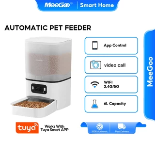 MeeGoo WiFi เครื่องให้อาหารอัตโนมัติ 6L ตั้งเวลาให้อาหาร pet Feeder พร้อมกล้องวิดีโอ เหมาะสำหรับสุนัขและแมว เชื่อมTUYA