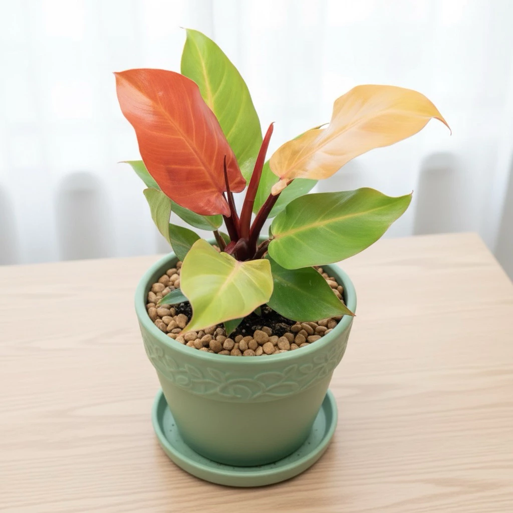 เชอรี่เรด กุมารแดงเรียกทรัพย์ กระถาง 6 นิ้ว 5-6 ใบ ใบกลม(philodendron cherry red)