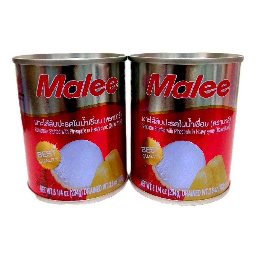 Malee มาลี เงาะไส้สับปะรดในน้ำเชื่อม แพ็กคู่ 234กรัม×2กระป๋อง=468กรัม อร่อย ผลไม้คุณภาพดี