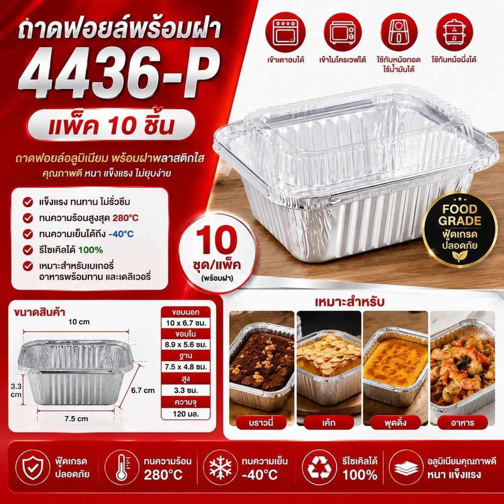 ถ้วยฟอยล์อบขนม 4436-P แพ็ค 10 ชิ้น