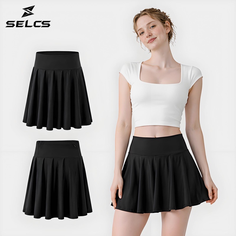 SELCS กระโปรง 2in1 สำหรับผู้หญิง,กระโปรงป้องกันการสัมผัสพร้อมกางเกงสั้นและกระเป๋าด้านใน,สำหรับกอล์ฟ / วิ่ง / โยคะ / โรงย