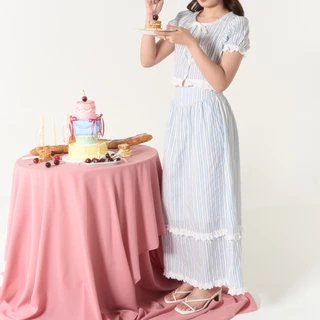 (S-3XL) CHAWY Sugar stripe set 🌷✨ C4099 กดแยกช้ิน เสื้อ กระโปรง