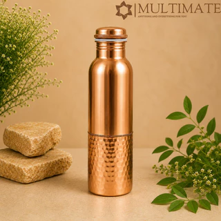 ขวดน้ำทองแดงแท้ 100% ลายตอก Pure Copper Hammered Copper Bottle