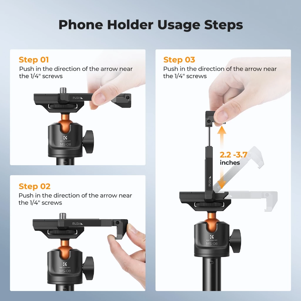 K&F CONCEPT ไม้เซลฟี่ ยืดได้สูง – รองรับ มือถือ, DJI Action, Pocket 3, กล้อง, GoPro, Insta360 thumbnail 4