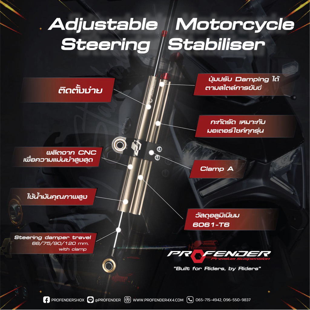 กันสะบัดProfender ขนาด 68mm. / 75mm. / 90mm. และ 120mm ปรับได้ 18ระดับ