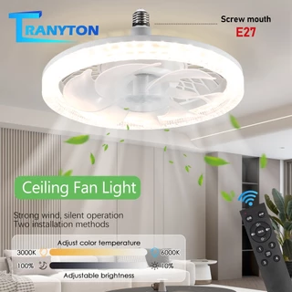 พัดลมเพดานไฟ Ceiling Fan Light 45W ลมแรงการทำงานเงียบสองวิธีการติดตั้ง 3000K/4000K/6000K ปรับความสว่างได้ E27 ไม่มีแฟล
