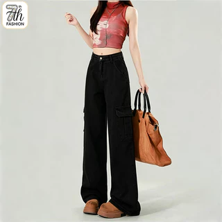 S-5XL Cargo Jeans Women High Waist กางเกงยีนส์กระเป๋าเยอะ ใส่สบาย ผู้หญิง กางเกงเดนิมหญ้า ใส่ได้ทุกโอกาส
