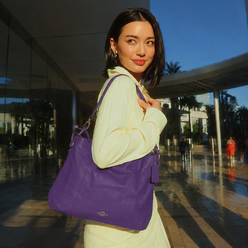*ส่งด่วน* COACH มือหนึ่ง หิ้วจาก USA OUTLET HARLEY HOBO IN COLORBLOCK SIGNATURE (COACH F35809) ม่วง