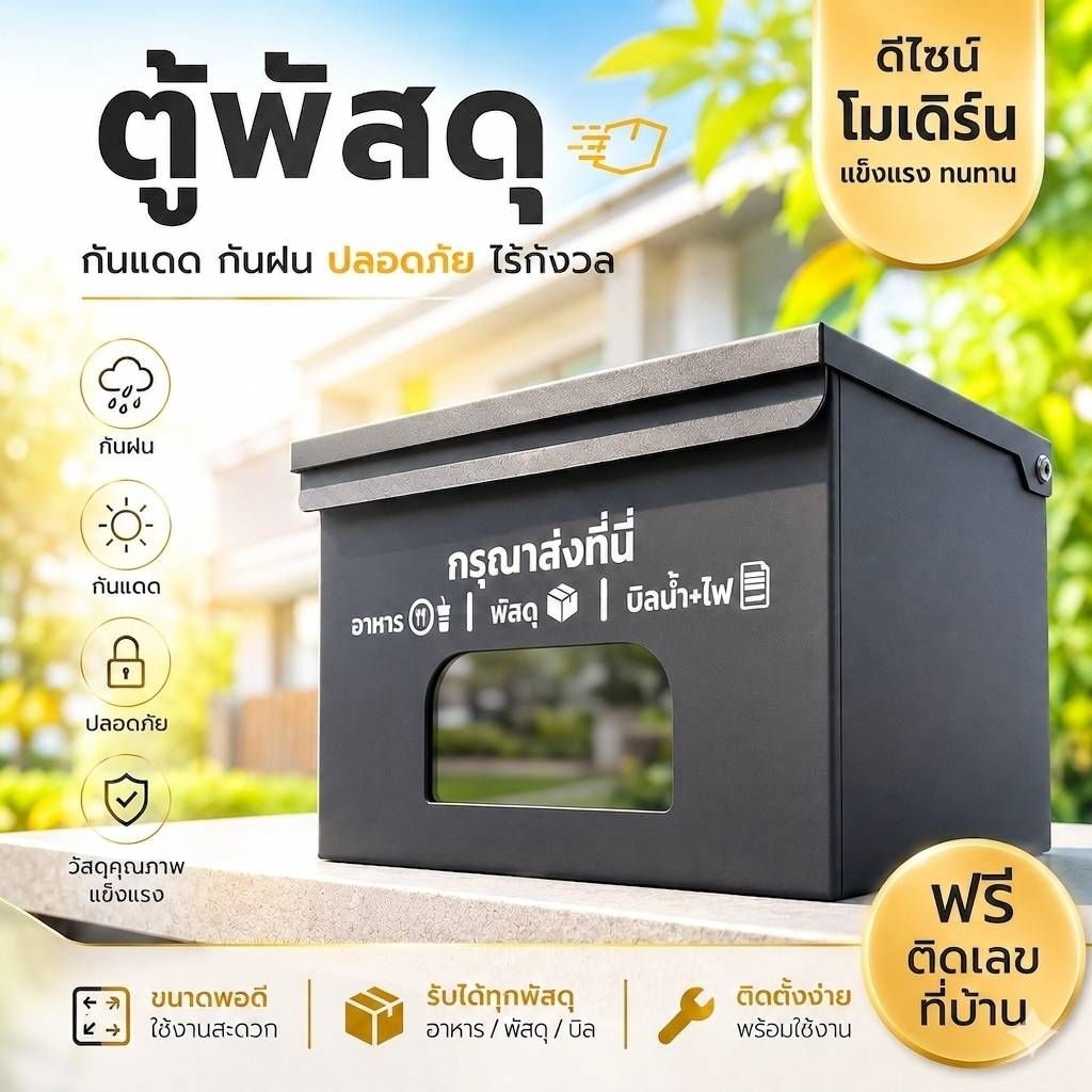 ฟรีเลขบ้าน +ฟรี ตะขอแขวนอาหาร ตู้รับพัสดุ กล่องจดหมายแขวนผนัง มีฝาปิด กันน้ำ กันฝน ไม่เป็นสนิม สวย มินิมอล