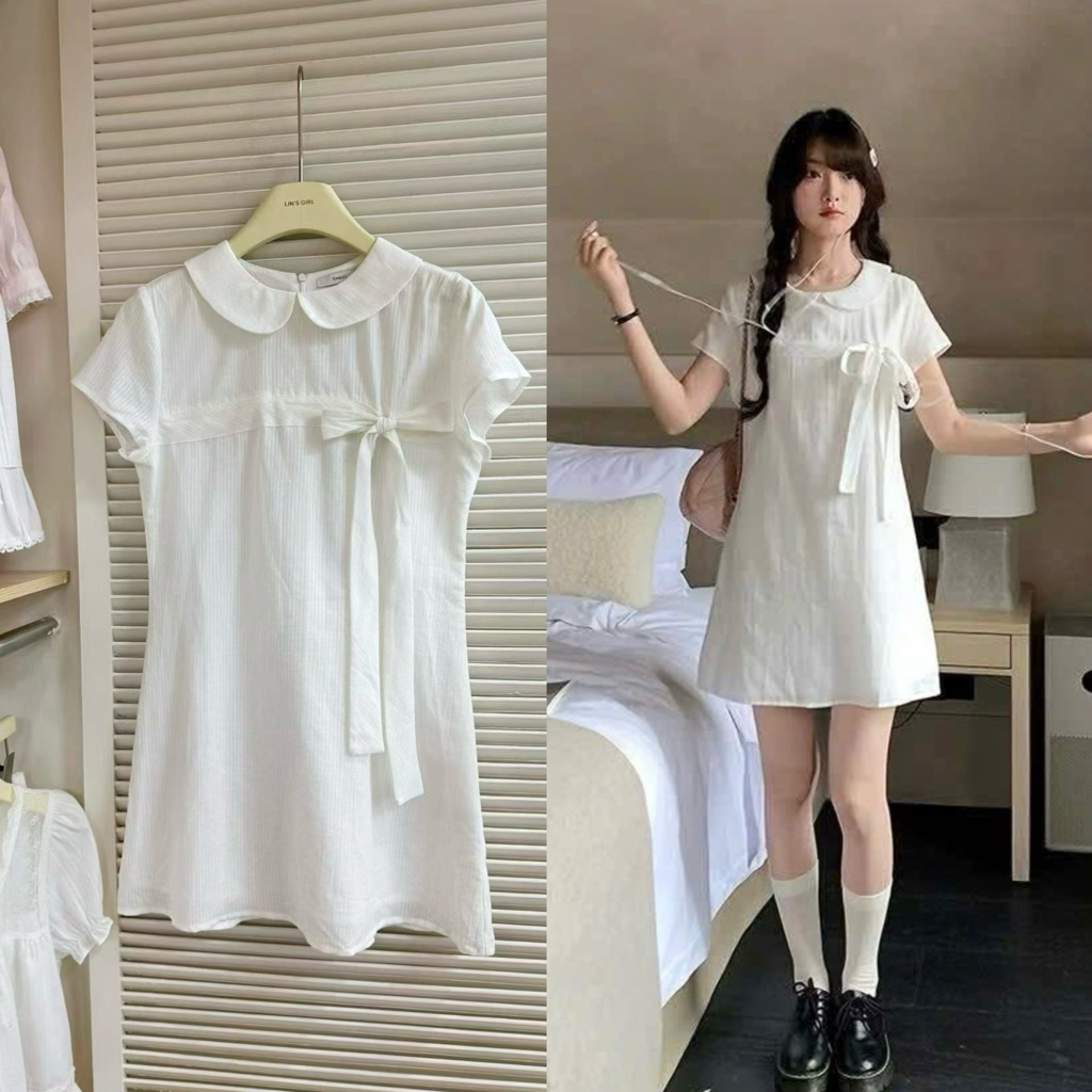 Somedays l Aries Dress เดรสขาวคอปก สไตล์พส.จี้ปุ่ง คาวาอี้สุดๆ