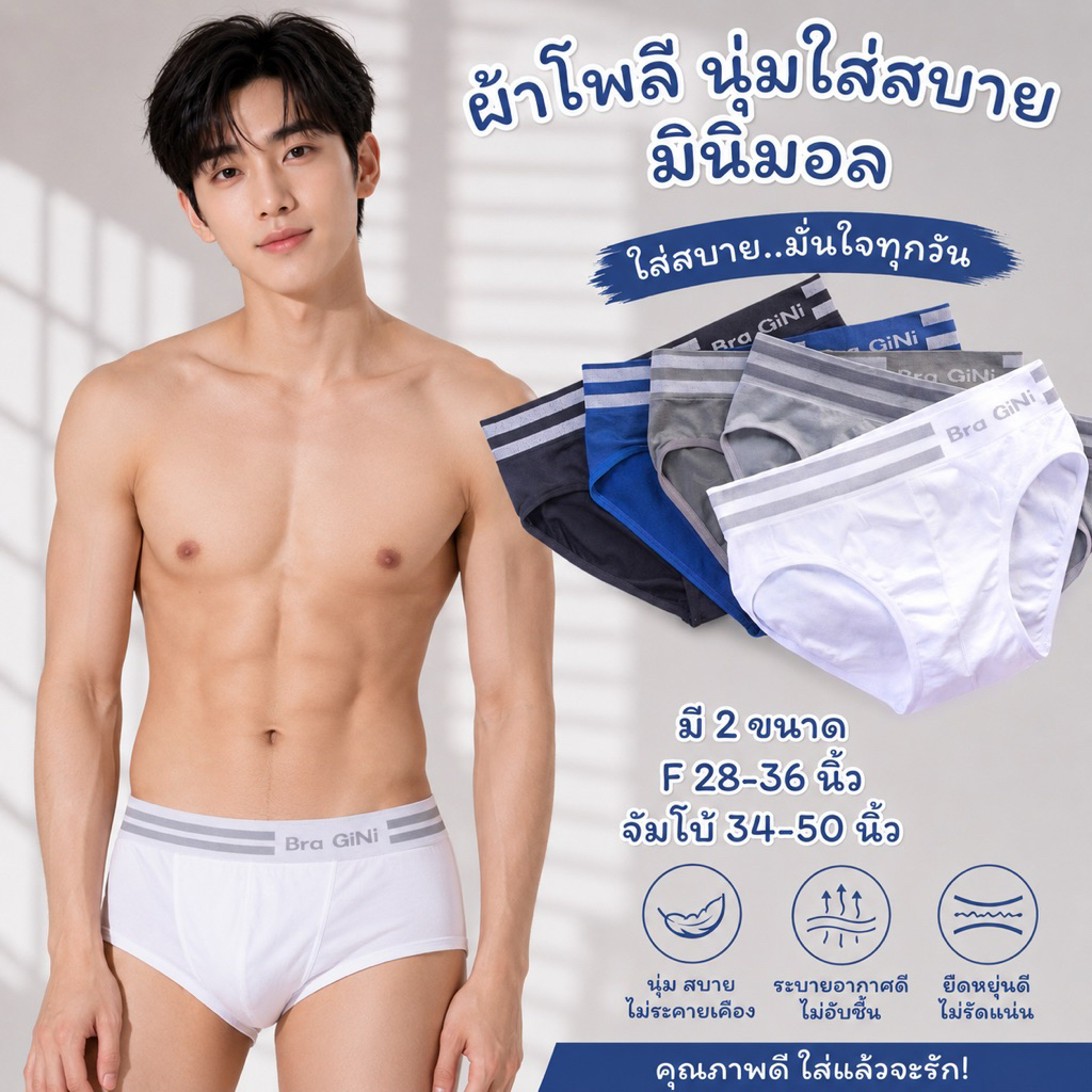 กางเกงในผู้ชาย ผ้าโพลีเนื้อเนียนนุ่ม มี 2 ขนาด ฟรีไซซ์กับจัมโบ้