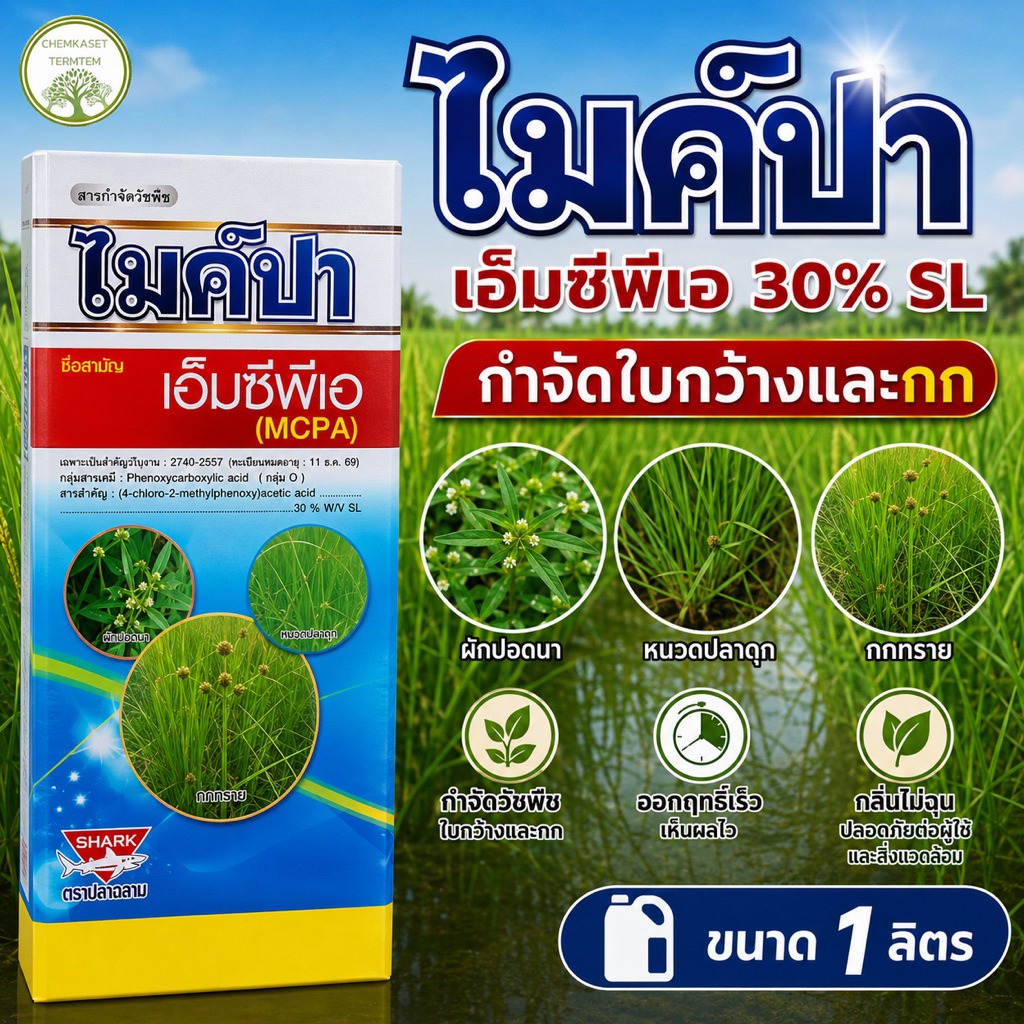 🌾ไมค์ปา🌾 สารเอ็มซีพีเอ (MCPA) ขนาด 1 ลิตร กำจัดวัชพืช ใบกว้าง และ กก ใช้ได้ทั้งนาข้าว พืชไร่ พืชสวน