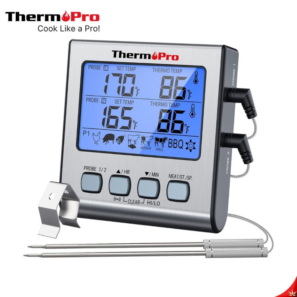 ThermoPro TP-17 เครื่องวัดอุณหภูมิอาหารดิจิทัลแบบเสียบค้าง [Dual Probe Leave-In Meat] รุ่น TP-17