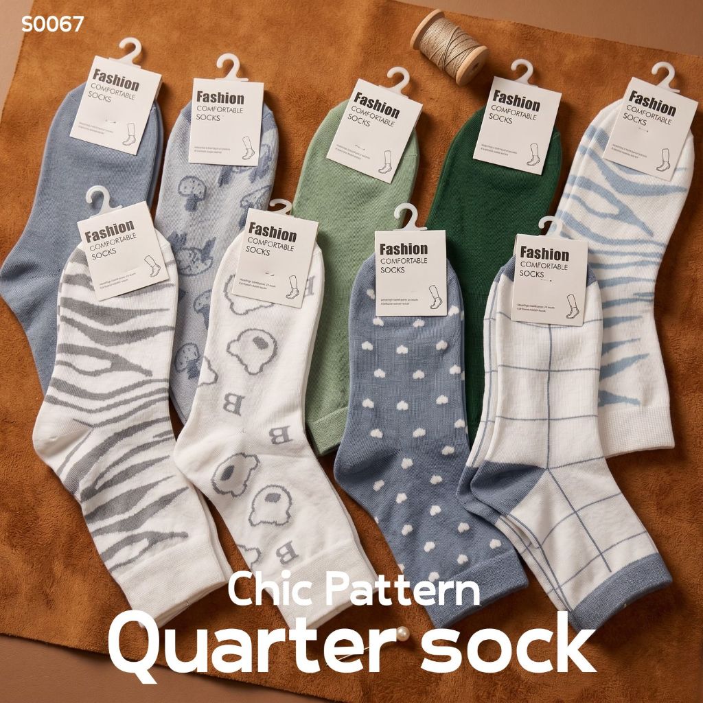 S0067 ถุงเท้าแฟชั่น ถุงเท้าข้อสั้น สุ่มสี Quarter ลายมินิมอล เนื้อผ้านุ่ม ใส่สบาย น่ารักสไตล์เกาหลี