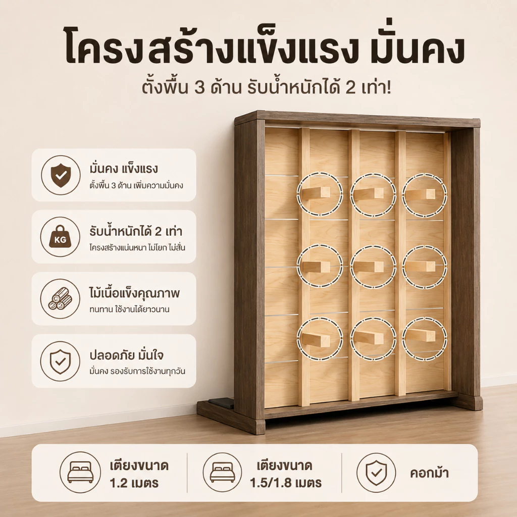 WHF เตียงไม้ ดีไซน์นอร์ดิกมินิมอล ขนาด 4ฟุต/5ฟุต/6ฟุต thumbnail 7