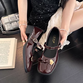 [LN902] รองเท้าส้นสูงแบบแมรี่ เจน ประดับด้วยรูปหัวใจ ทำจากหนัง PU คุณภาพสูง น้ำหนักเบา และสวมใส่สบายเท้า ไซส์ 36-42
