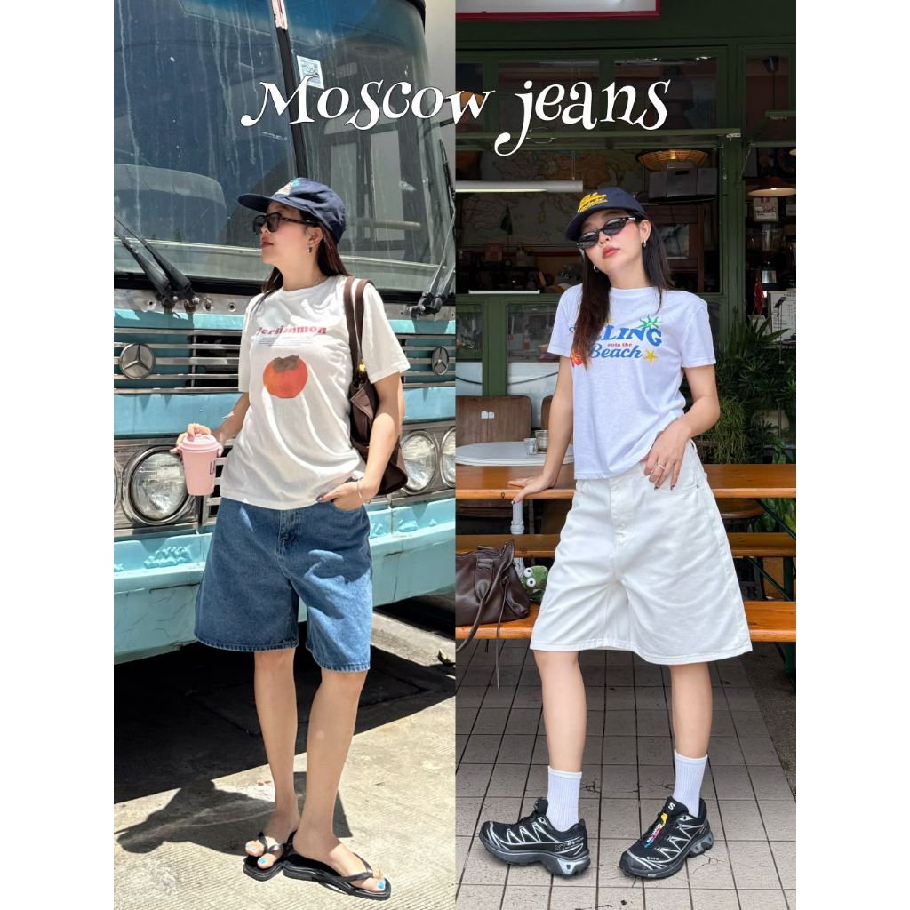 Moscow Pants - ขาสั้นยีนส์ 3 ส่วน ทรงเอวสูง ดีเทลปักกระเป๋าหลัง (พร้อมส่ง)