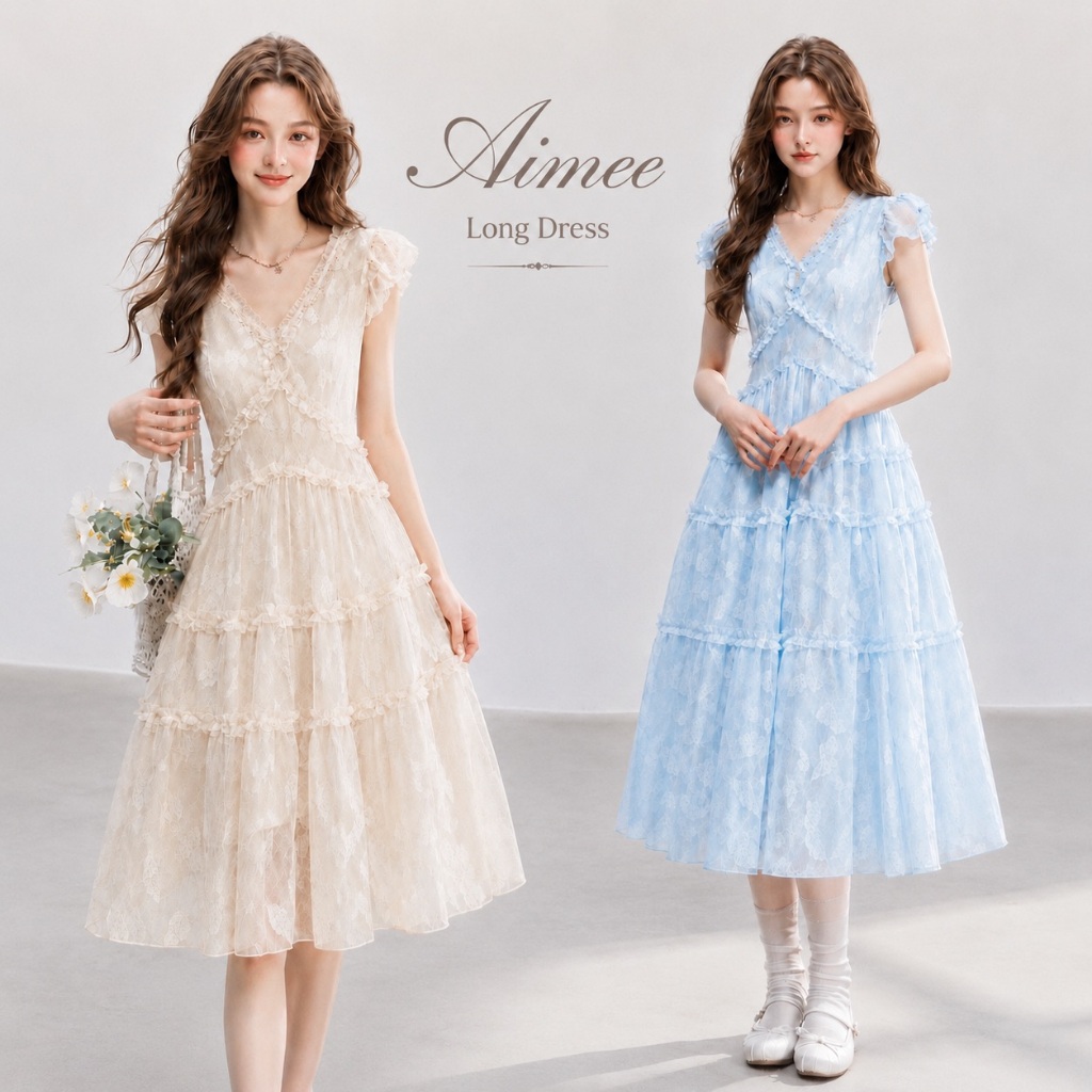 DR0610 LABELLE รุ่น Vanilla Long Dress เดรสยาวคล้องคอ น่ารัก