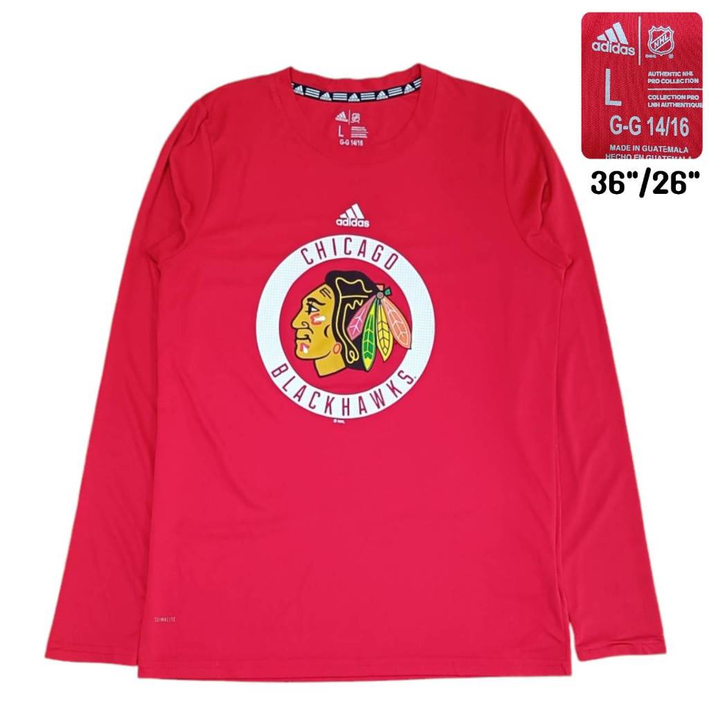 เสื้อแขนยาว ผ้ากีฬา NHL CHICAGO BLACKHAWKS ป้ายคอไซส์ L มือสอง สภาพดีมาก เด็กโตหรือผู้ใหญ่ตัวเล็กใส่