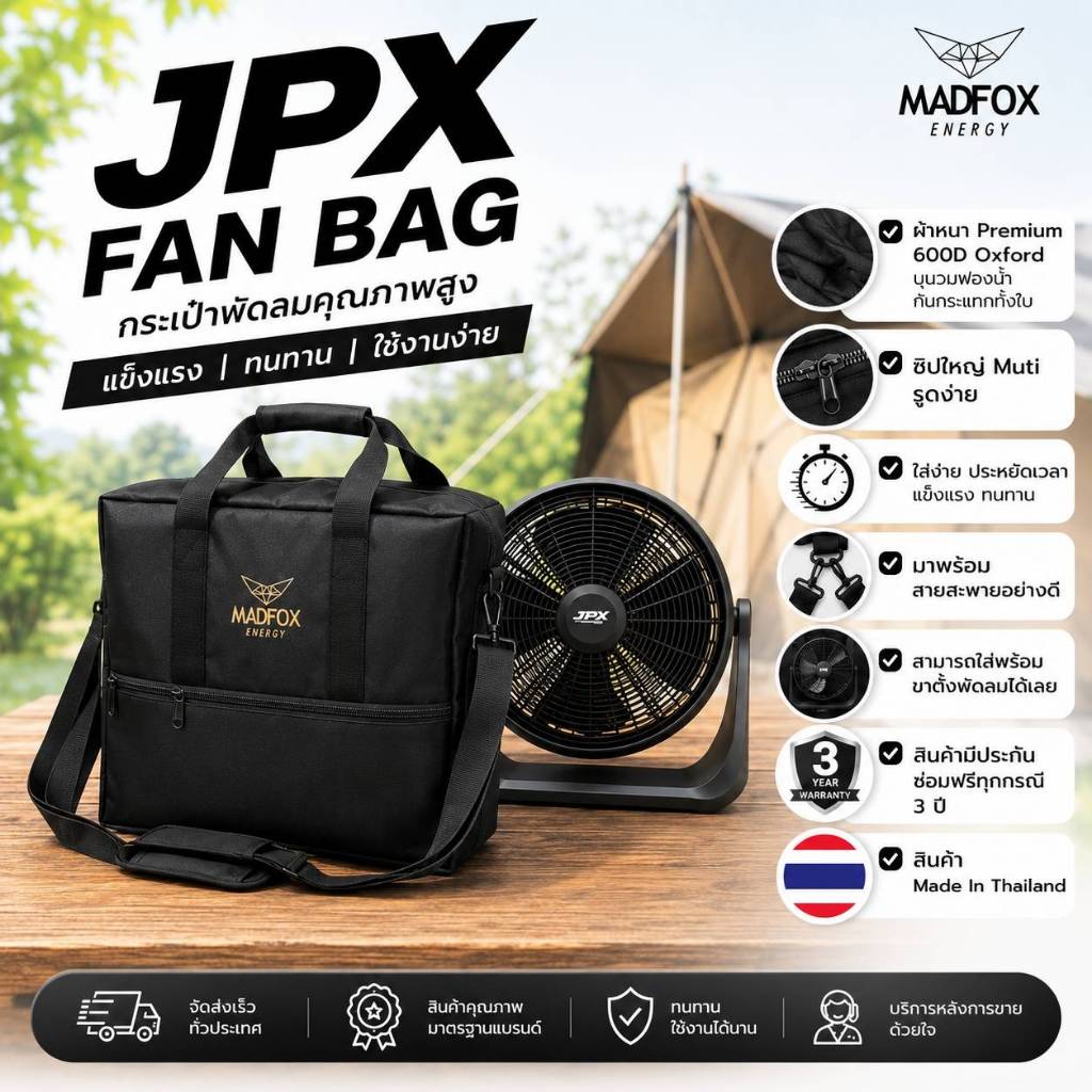 กระเป๋าใส่พัดลมคุณภาพพรีเมี่ยม พัดลมJPX 12 16และ20นิ้ว By Madfox เปิดกว้างใส่ง่าย ผ้าหนา