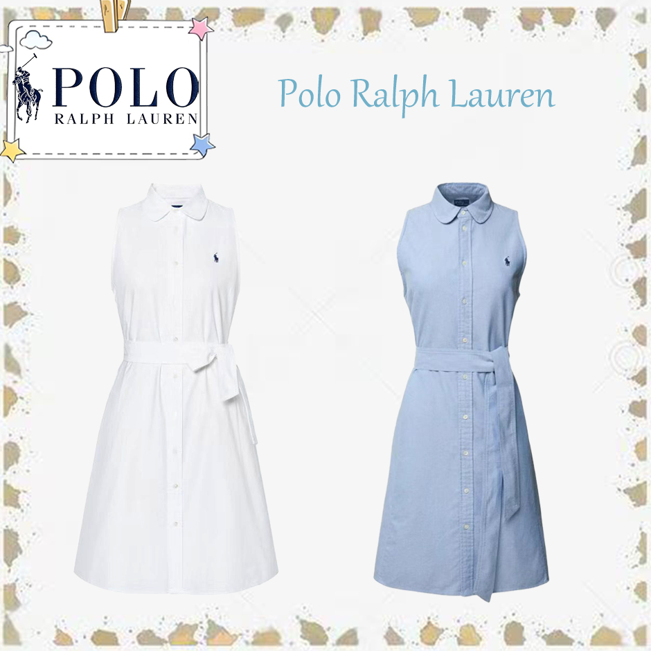 ชุดเดรสแขนกุด Polo Ralph Lauren เอวคอดทรงสวมใส่กระชับ พร้อมเข็มขัดรัดเอว ดีไซน์ติดกระดุมแถวเดียว