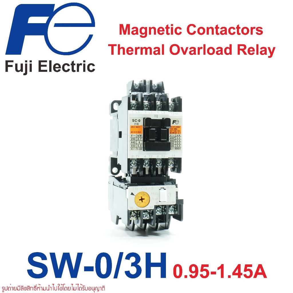 SW-0/3H Fuji Electric SW-0/3H 0.95-1.45A Fuji Electric Magnetic Motor Starter SC-0+TR-0N/3 0.95-1.45